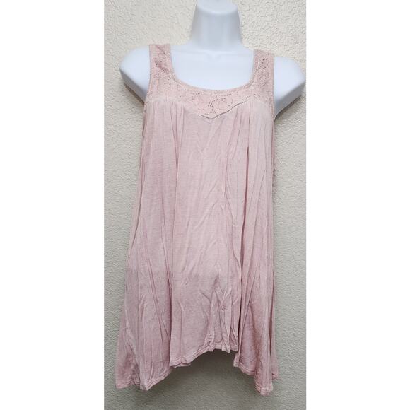 Unity World Wear Dusty Pink Lace Bodice Pleated Tank Top Medium Crisscross Back - Picture 1 of 5